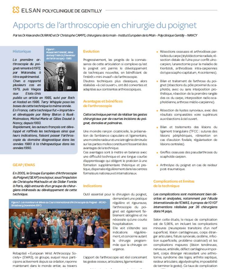 Apport de l'arthroscopie du poignet